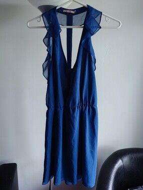 Wink Blue Ruffle Sleeve V-Neck Dress with T-back